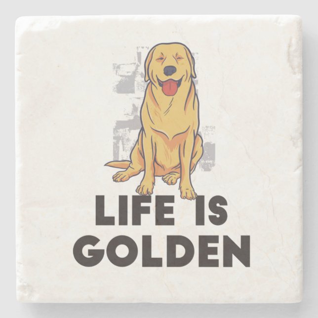 Porta-copo De Pedra Ouro Retriever Dog - A Vida É Ouro (Frente)