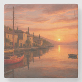 Porta-copo De Pedra Ouro Sunset Sobre Vila Costeira