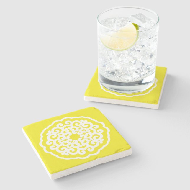 Porta-copo De Pedra Ouro Yellow Asian Moods Mandalla (Lateral)