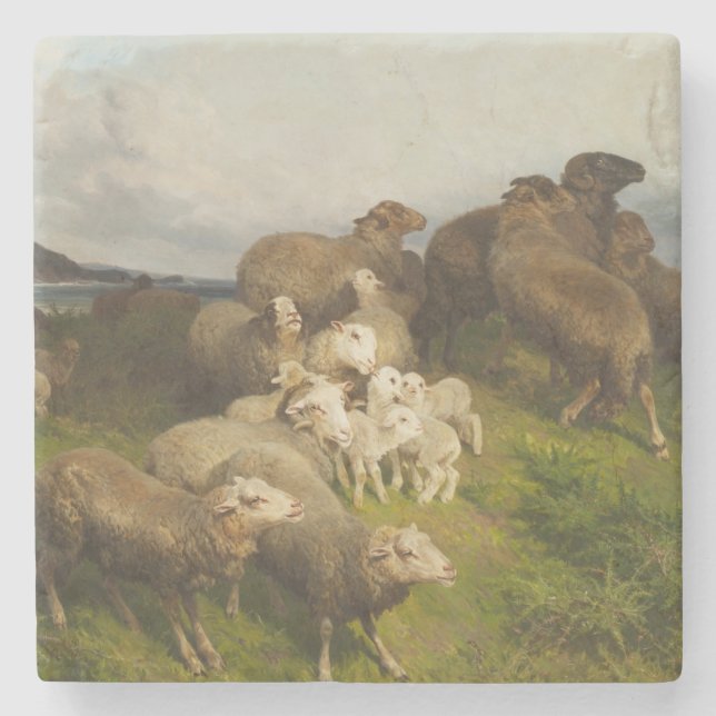 Porta-copo De Pedra Ovelha em campo (por August Friedrich Schenck) (Frente)