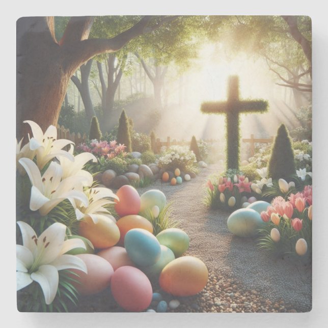 Porta-copo De Pedra Ovos/Páscoa/Lilly (Frente)