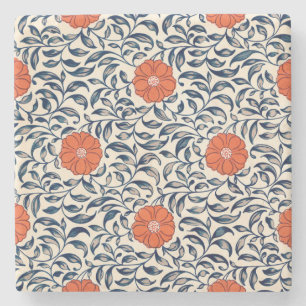 Porta-copo De Pedra Owen Jones Red Orange Black Floral Vintage Boho