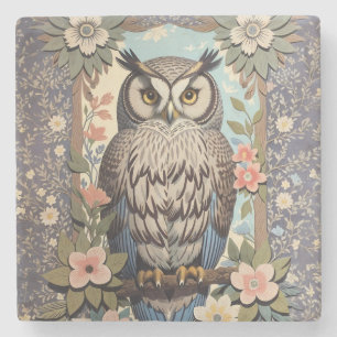 Porta-copo De Pedra Owl Pastel Floral William Morris Inspirado