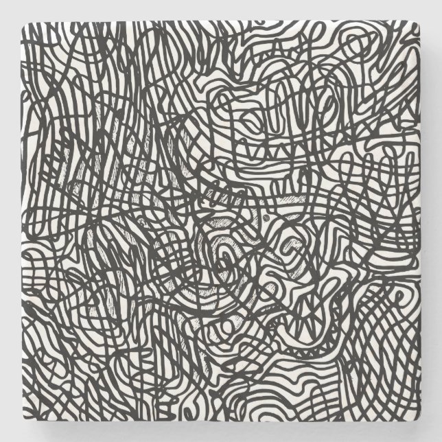 Porta-copo De Pedra Padrão abstrato preto e branco (Frente)