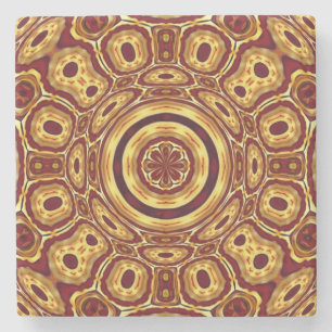 Porta-copo De Pedra Padrão Abstrato Vermelho Dourado Boho Marroquino