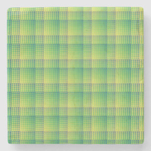Porta-copo De Pedra Padrão Abstrato Xadrez Verde Azul