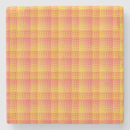 Porta-copo De Pedra Padrão Abstrato Xadrez Vermelho Amarelo