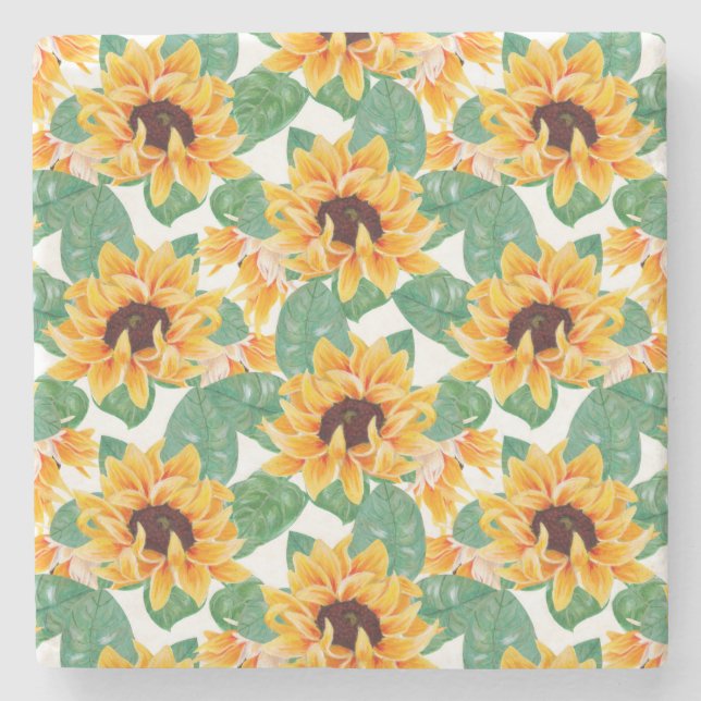 Porta-copo De Pedra Padrão Amarelo e Verde bonito dos Girassóis (Frente)