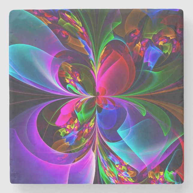 Porta-copo De Pedra Padrão Azul Vermelho Abstrato Floral Moderno #12 (Frente)