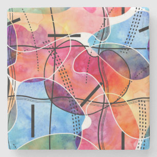 Porta-copo De Pedra Padrão Branco Preto abstrato Watercolor