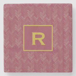 Porta-copo De Pedra Padrão Chevron Herringbone Inicial Vermelho Luxuos