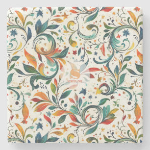 Porta-copo De Pedra Padrão Colorido De Folha De Paisley Inspirado Na V