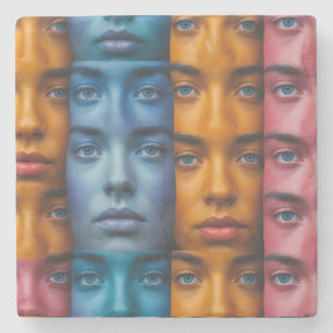 Porta-copo De Pedra Padrão Colorido Faces