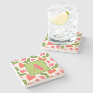 Porta-copo De Pedra Padrão Coração Floral Rosa Bonito Personalizado In