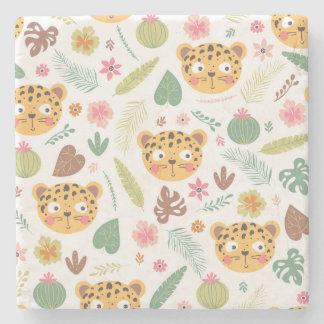 Porta-copo De Pedra Padrão das plantas tropicais da cabeça-leopardo