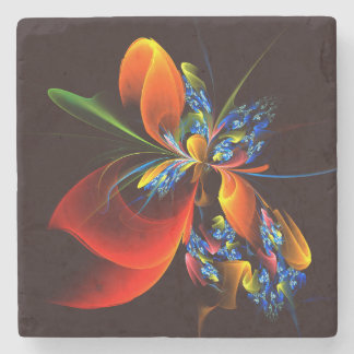 Porta-copo De Pedra Padrão de Abstrato de Arte Floral Azul Laranja Mod