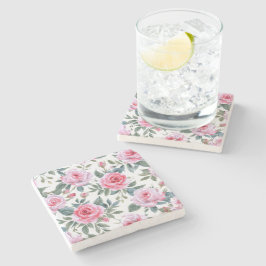 Porta-copo De Pedra Padrão de aquarela Cottagecore de rosa floral rosa
