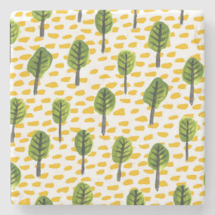 Porta-copo De Pedra Padrão de Árvore Preta Verde Ingênuo