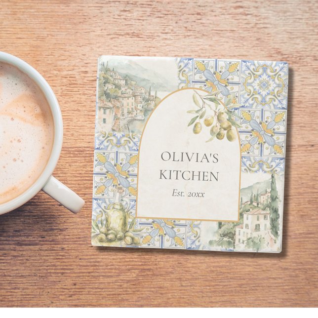 Porta-copo De Pedra Padrão de Azulejo Amarelo-do-Mediterrâneo-Olival (In situ)