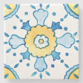 Porta-copo De Pedra Padrão de Azulejo de Azul e Amarelo marroquino