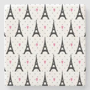 Porta-copo De Pedra Padrão de Bolinhas e corações em torre Eiffel