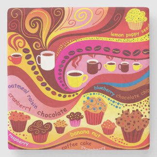 Porta-copo De Pedra Padrão de Café e Muffins