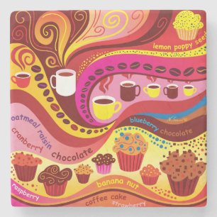 Porta-copo De Pedra Padrão de Café e Muffins