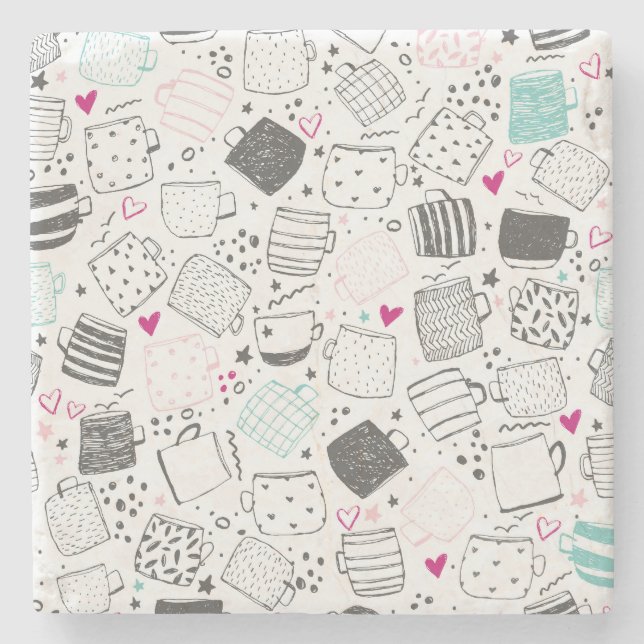 Porta-copo De Pedra Padrão de caneca desenhada à mão, design sem solda (Frente)