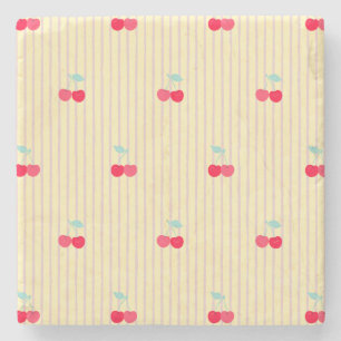 Porta-copo De Pedra Padrão de Cerejas Retro Absorventes Pop Retro