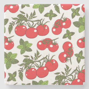 Porta-copo De Pedra Padrão de cozinha sem costura de tomate Basil