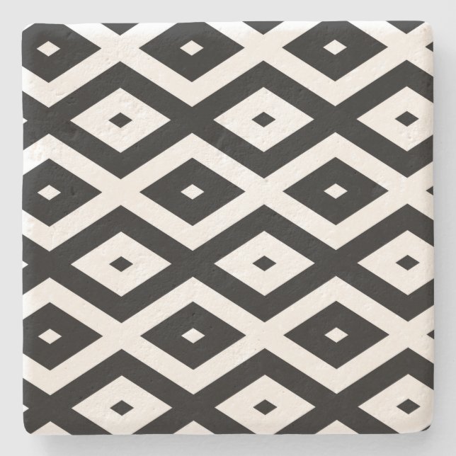 Porta-copo De Pedra Padrão de diamante preto e branco (Frente)