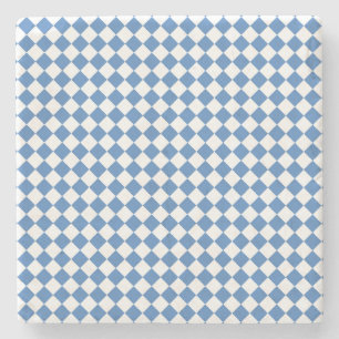 Porta-copo De Pedra Padrão de Diamante Xadrez Azul Branco