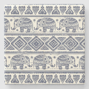 Porta-copo De Pedra Padrão de Elefante Étnico Azul