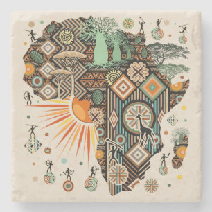 Porta-copo De Pedra Padrão de Elementos Tribais Decorativos do Mapa da