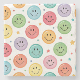 Porta-copo De Pedra Padrão de Emoji Sorridente