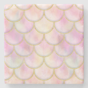 Porta-copo De Pedra Padrão de Escala de Sereia Iridescente de Pastel