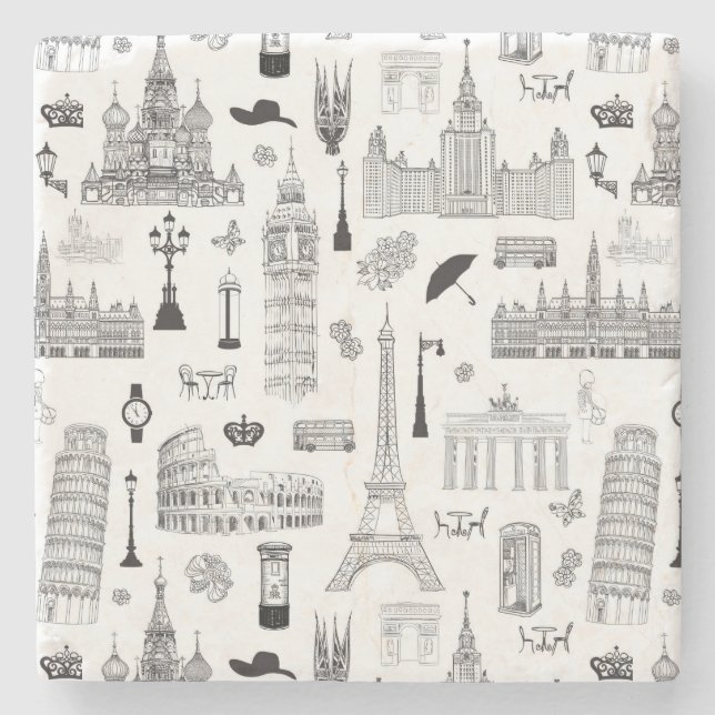 Porta-copo De Pedra Padrão De Férias Na Europa (Frente)