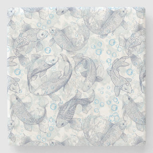 Porta-copo De Pedra Padrão de Fishes de Camada 02.Azul escuro.b Não BG