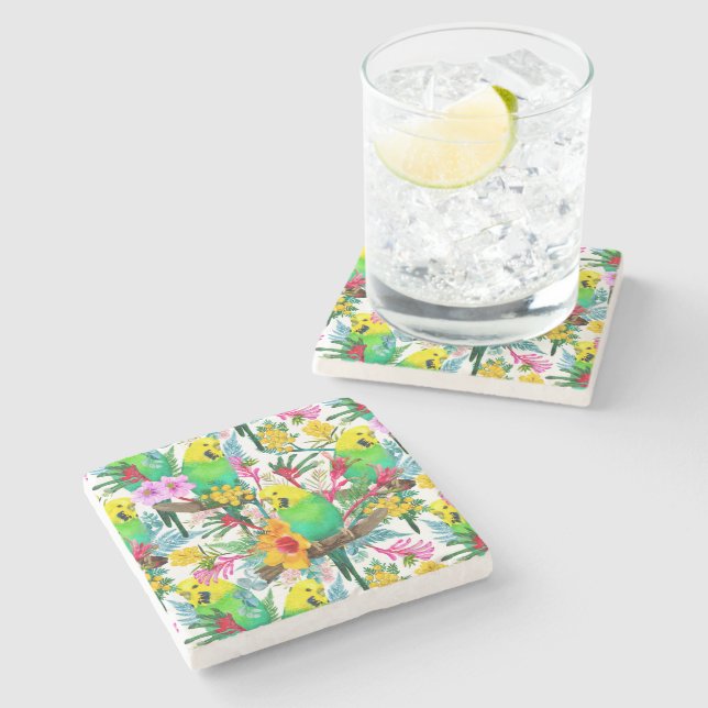 Porta-copo De Pedra Padrão de flor selvagem bugerigar australiano (Lateral)