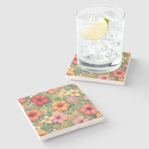Porta-copo De Pedra Padrão de flores decorativas havaianas aloha
