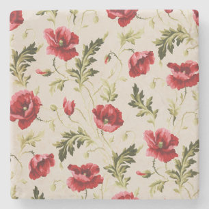 Porta-copo De Pedra Padrão de flores papoulas vermelhas brilhantes vin