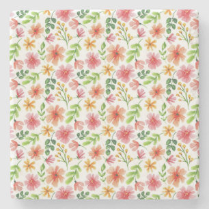 Porta-copo De Pedra Padrão de Flores Rosa Aquarela-69677