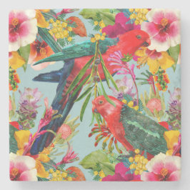 Porta-copo De Pedra Padrão de Flores Tropicais do Papagaio Rei