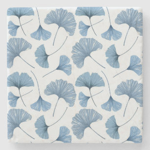 Porta-copo De Pedra Padrão de folha Gingko azul e branco