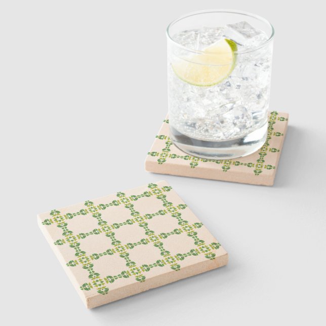 Porta-copo De Pedra Padrão De Folha, Padrão De Folhas, Folhas Verdes (Lateral)