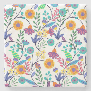 Porta-copo De Pedra Padrão De Fundo Floral Exótico Colorido-23145