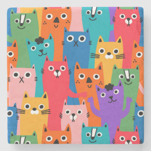 Porta-copo De Pedra Padrão de gatos coloridos