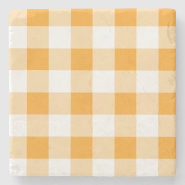 Porta-copo De Pedra Padrão de Gingham Amarelo (Frente)
