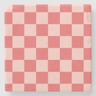 Porta-copo De Pedra Padrão de Gingham Vermelhos Rosa Verificado