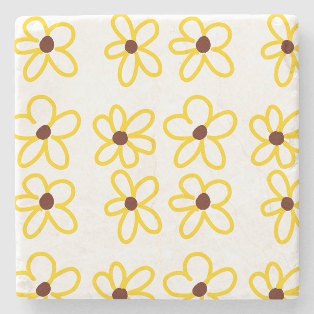 Porta-copo De Pedra Padrão de girassol castanho-amarelo ventre floral  (Frente)